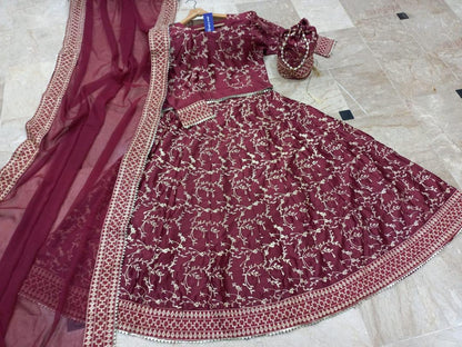 Elegant Women's Lehenga: Stitched Katan Silk Embroidered