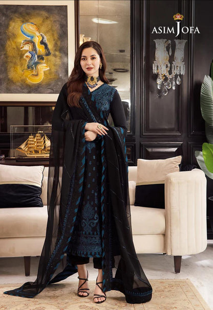 Black Embroidered Dhanak Suit Set - 3 Pcs with Dupatta