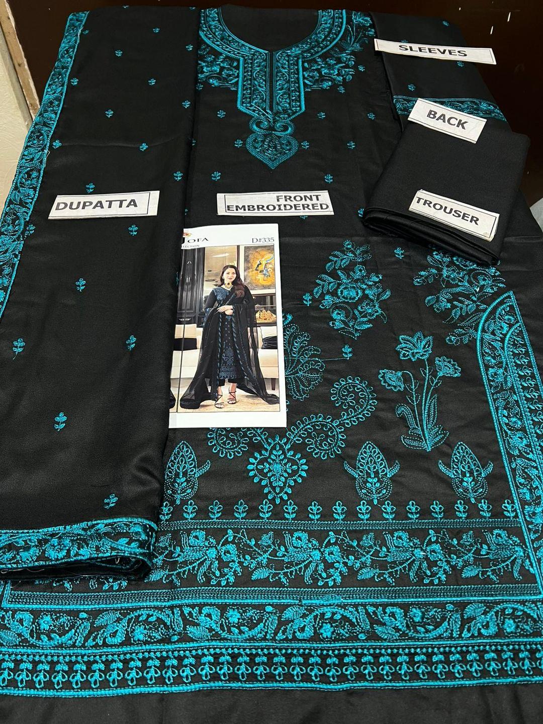 Black Embroidered Dhanak Suit Set - 3 Pcs with Dupatta